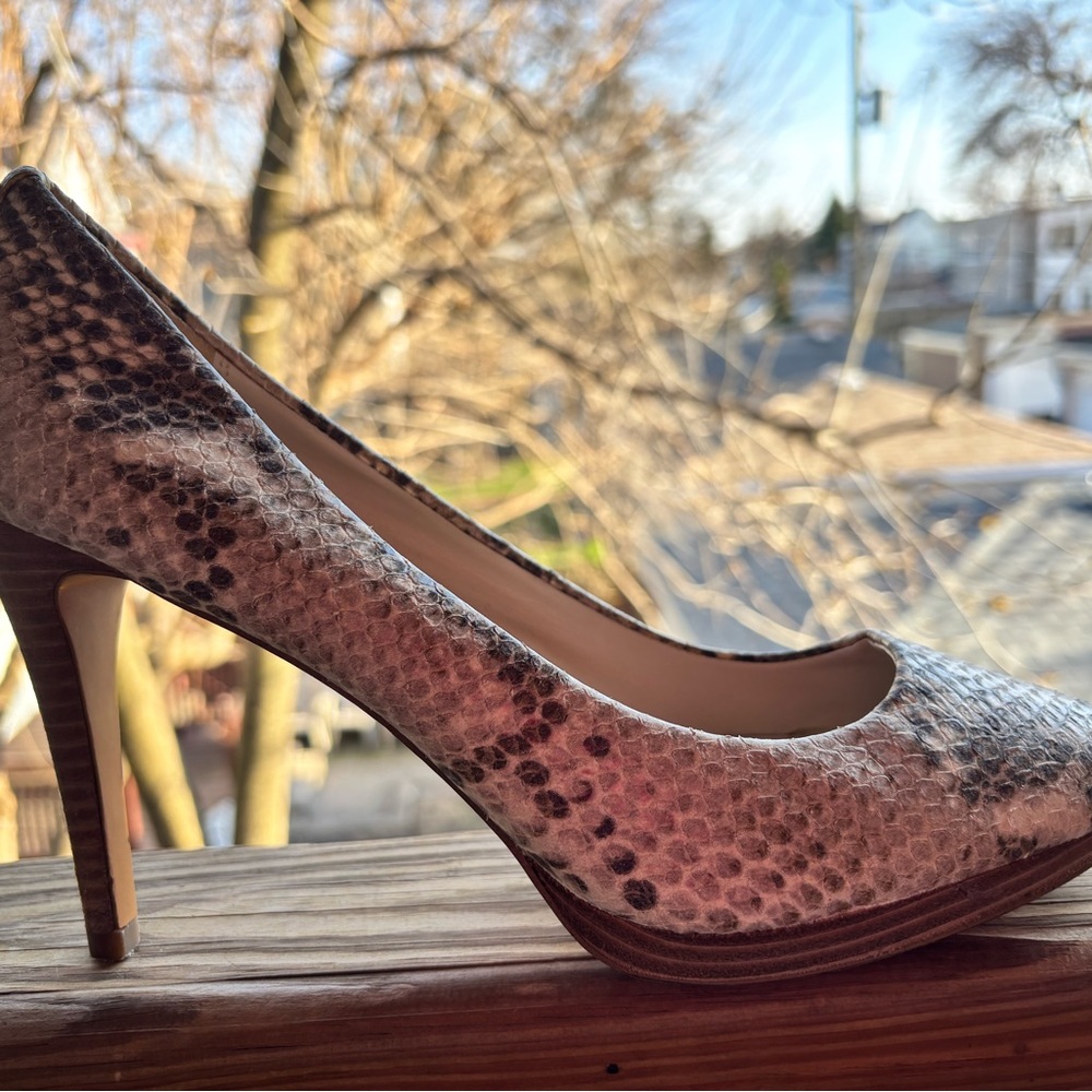 COACH Cream and Gray Snake Print Stacked Heels - Picture 10 of 12